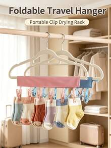 Portable Foldable Clothes Hanger With Clips, Detachable Sock Drying Rack, Multi-Function Travel Laundry Organizer - Multicolor - View 3