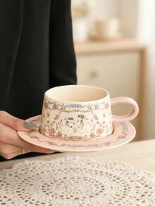Juego de taza y platillo de cerámica, patrón de cisne lindo, esquema de color rosa, taza de café, taza de té, taza de desayuno, taza de leche, taza de agua, adecuado para el hogar, fiesta, oficina, cafetería, restaurante, regalo de cumpleaños perfecto para amigos y familiares - Multicolor - Ver 3