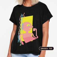 Camiseta deportiva casual unisex con estampado gráfico de dibujos animados de fantasía, estilo mágico retro, top deportivo para mujer. - Negro - Ver 1