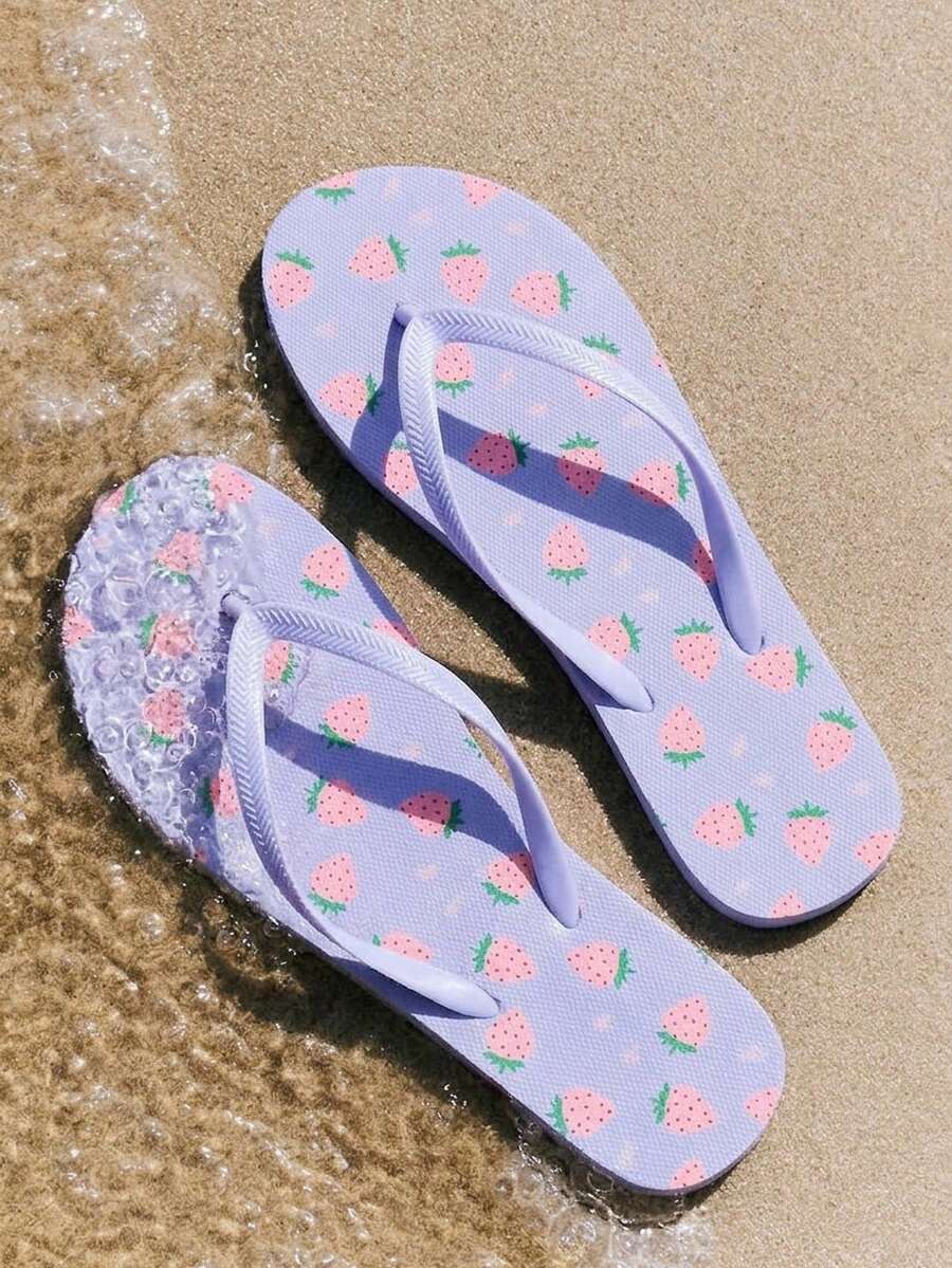 Grefit Women Shoes Summer Open-Toe Flat Bottom 2cm Flip-Flops, Bright Colors And Fresh And Comfortable Flip-Flops, Suitable For Street/Summer, Music Festivals/Themed Parties - Light purple - View 1