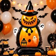 1pc 62.2" Standing Pumpkin Witch Balloon, Suitable For Halloween Indoor/Outdoor Porch Yard Front Door Decoration, Halloween Party Decor Prop - View 4