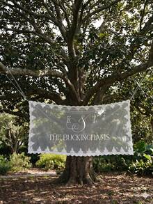 Custom Sideways Last Name Wedding Sign, Sheer Lace Fabric Backdrop, Boho Wedding Hanging Decor, Welcome Entrance - Multicolor - View 12