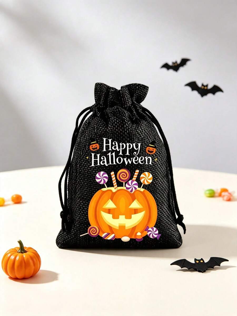 Cartoon Horror Element Gift Bag, Printed Drawstring Pouch, Holiday Party Favor Packaging Bag, Halloween Decoration Storage Small Drawstring Bag - Multicolor - View 1