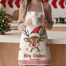 1pc Christmas Theme Women's Apron, Kitchen Oil-Proof & Waterproof Home Apron - Off-white - View 1