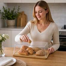 35.5x22.5x12cm Wood Bamboo Square Serving Tray With Lid, Bread Cake Pastry Display Holder, Random Color - View 1