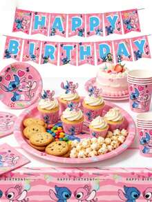 Cute Alien Cartoon Character Birthday Party Disposable Tableware Set, Paper Plates, Paper Cups, Napkins, Tablecloth, Birthday Decoration Supplies - Multicolor - View 10