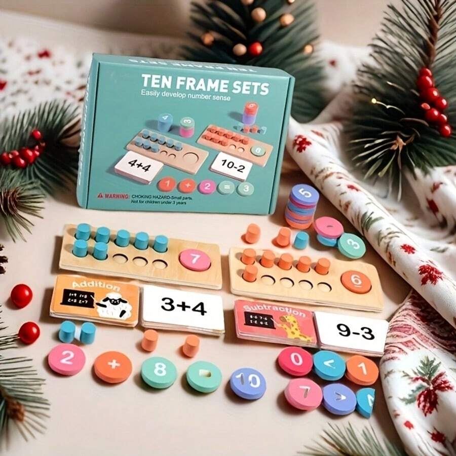 Wooden Ten-Frame Number Sense Subtraction And Addition Counter Math Wooden Game Educational Toy - Multicolor - View 1