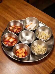 8pcs/6pcs/5pcs/1pc Stainless Steel Dipping Sauce Dish Set, Multi-Functional Round Tray With Small Bowls, Suitable For Sushi, Hot Pot, BBQ, Fried Chicken, Butter And Jam, Elegant Tableware For Dinner And Breakfast Butter Dish, Kitchen Gadget, Kitchen Essential, Suitable For Kitchen And Party Use. Christmas, Halloween, Thanksgiving Gift. - View 6