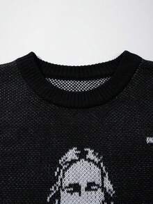 ANDREILEE Men's Unisex Crew Neck Knit Top Casual Street Loose Fit Pullover Short Sleeve Sweater T-Shirt Spring Summer - Black - View 5