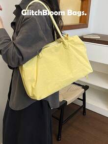 黑色大容量托特包，休閒尼龍單肩包，輕量通勤旅行手提包（不含配件） - 黃色 - 查看 4