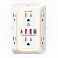 10-In-1 Wall Outlet Expander, 1050J Surge Protector, 20W USB-C Fast Charging, 6 Wide Spaced AC Outlets And 4 USB Ports, 3-Sided Design, Suitable For Home Office Kitchen - White - View 10