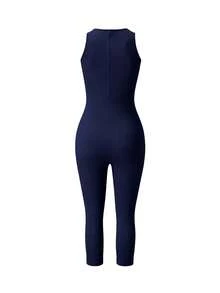 EARO Women's Jumpsuit, 3/4 Length, Slim Fit, Soft And Comfortable Fabric, Lightweight Material, Hugs Body, Suggest Size Down, Back To School Season, Summer Black Jumpsuit, Outdoor, Daily Commute, Sports, Youthful, Casual, Hidden Back Zipper - Royal Blue - View 8