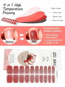Red Gel Nail Stickers, Glitter Nail Decals Waterproof Full Coverage, Suitable For DIY Nail Decoration - Red - View 4