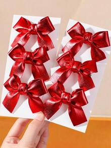 6/1pc Girls Red Fabric Bow Hair Clips Hair Accessories Head Clips Back Clip Side Clip Alligator Hair Clip For Daily Use - Red - View 1