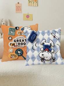 1PC Snoopy Square Cushion, With A Soft Pink Base Color, For Office Chair Backrest, Bedroom Soft Furnishings, Cute Cartoon Themed Throw Pillow. Does Not Include The Pillow Core. - Multiple Styles - View 9