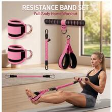 6pcs Women's Resistance Band Set, Full Body Home Fitness Pilates Equipment With Handles And Ankle Straps, Portable Fitness Training Pull Ropes - A - View 1