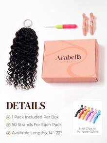 ARABELLA Human Hair Crochet Wave Feather Crochet Hair Extensions, Bohemian Invisible Miracle Knot Pre-Split Strands Lightweight Reusable Handmade Natural Black 14-24 Inches - SNatural - View 11