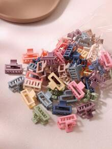 10/30/50pcs Multi-Color Small Square Hair Clips, Side Bangs & Loose Hair Fixing Claw Clips, Minimalist Casual Versatile Hair Accessories For Women (Random Color) - Multicolor - View 5