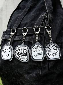 Vintage Black White Troll Face Meme Keyring,Humorous Funny Expression Acrylic Keychain,Cute Backpack Decor,Birthday Holiday Gift For Men Women - Multicolor - View 4