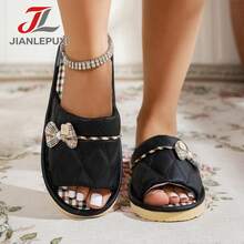 Fashionable New Open-Toe Indoor Slippers, Slip-On Comfortable Anti-Slip Silent Indoor Slippers Butterfly Casual Acrylic Bow Home Wear All Seasons - White - View 4