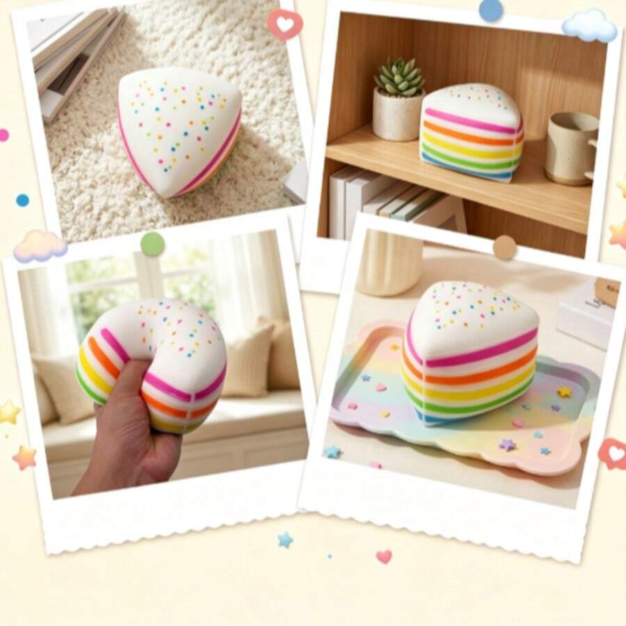 1 buah Mainan Squishy Kue Segitiga Realistis, Mainan Remas Berlapis Pelangi yang Sangat Menarik, Dekorasi Penghilang Stres Meja, Warna Garis Acak, Kemasan Acak - MultiWarna - View 1