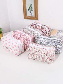 1PC Vintage Floral Pattern Pencil Case, Quilted Storage Bag, Portable Stationery Bag For Students, Back-To-School Essential Study Supplies - Multicolor - View 6