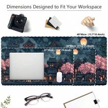 Dreamy Anime Cherry Blossom Night Scene Design Large Extended Gaming Mouse Pad, Non-Slip Rubber Base, Smooth Gliding Surface, Multi-Functional Desk Mat For Computer Office Home Study, Cute Abstract Desktop Decor - A - View 6