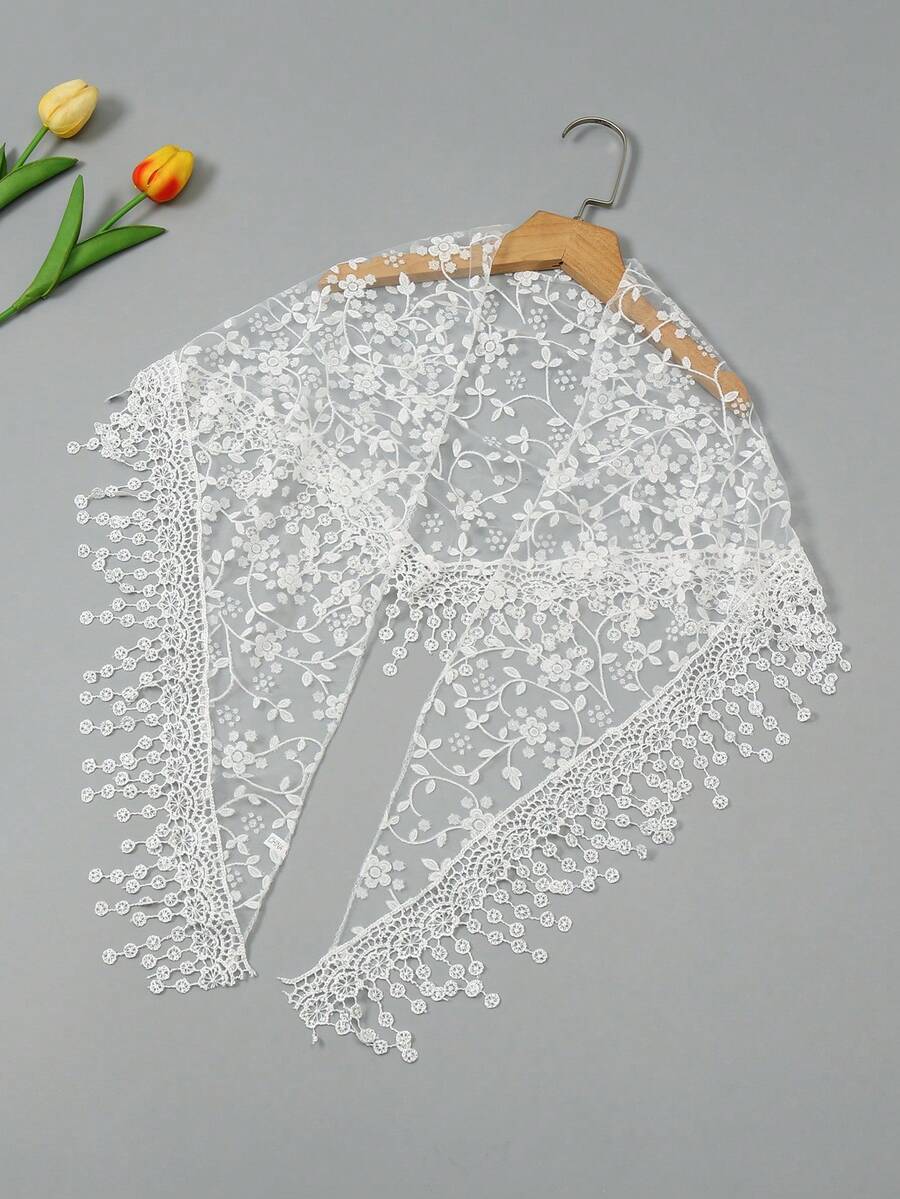 1pc Women's Fashion Floral Lace Trim Triangular Scarf/Headscarf,Beach,Holiday