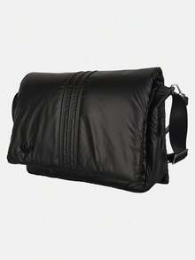 Adidas Originals Unisex ORIGINALS MATERIAL MIX PUFFY MESSENGER BAG, Puffy Portable Crossbody Sports Messenger Bag, 34cm*24cm*10cm Large Capacity Shoulder Bag KW1274 - Black - View 3
