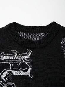 ANDREILEE Men's Unisex Knitted Top Street Casual Distressed Fringe Hollow Out Semi-Sheer Crew Neck Short Sleeve Loose Pullover T-Shirt Spring Summer - Black - View 8