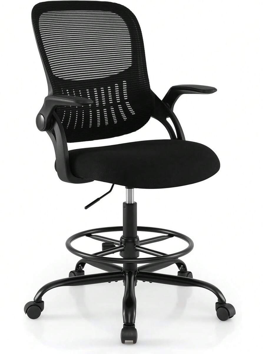 2026 New Products : Drafting Chair, Ergonomic Swivel Office Chair With Adjustable Footrest, Height Adjustable Mid-Back Padded Executive Task Computer Desk Chairs - Black - View 1