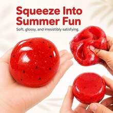 1pc New Watermelon Shaped Squishy Toy, Handmade Ice Cream Texture, Crisp ASMR Sound, Slow Rebound Stress Relief, Watermelon Ice Ball Sand Squishy, Anxiety Relief, Fingertip Toy, Stress Relief Toy, Squishy, Sqishy Toys, Squishy Stress Toy, Dumpling Squish - Multicolor - View 4