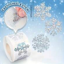 雪花貼紙捲 聖誕貼紙 3款設計 適用於聖誕禮物標籤、信封裝飾、日記本裝飾、節日圖案，高光澤效果，手工雷射銀色封印防水自黏貼紙，高品質印刷 - 均碼 - 查看 8