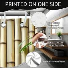 1pc Bamboo Fence Greenery Shower Curtain - Suitable For Bathroom Decoration, Easy To Clean, Exquisite Home Decor, Bathroom Partition Curtain, Decorative Shower Curtain, Bathroom Accessories Home Decor Gift - Includes 12 Hooks - Multicolor - View 5