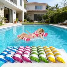 Inflatable Mesh Pool Hammock - Striped Adult Lounge Chair, Suitable For Vacation, Party And Relaxation, Available In Pink, Yellow, White, Green, Blue And Other Colors, Outdoor Hammock, Beach And Pool Essential, Perfect For Photos, Must-Buy Item - Multi-color - View 8