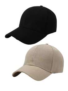 2pcs Men's Black Baseball Caps, Fashionable Adjustable Solid Color Sun Protection Casual Hats, Suitable For Spring/Autumn Travel, Beach, Party - Black Khaki - View 4