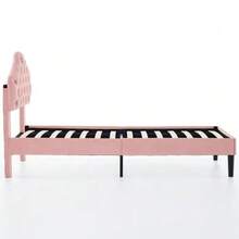Twin Size Upholstered Platform Bed Frame With Adjustable Headboard, Velvet Single Bed With Wood Slat Support, No Box Spring Needed, Easy Assembly, 90x200cm - 粉色 - 查看 6