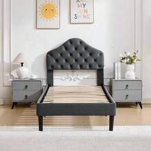 Twin Size Upholstered Platform Bed Frame With Adjustable Headboard, Velvet Single Bed With Wood Slat Support, No Box Spring Needed, Easy Assembly, 90x200cm - 灰色 - 查看 11
