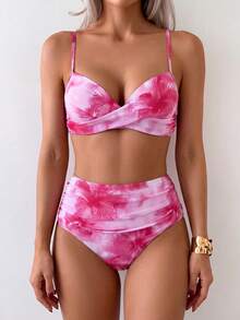 Summer Solid Color Elegant Bohemian Sweet Style Two Pieces Bikini Swimsuit Beach Vacation Set - Multicolor - View 5