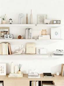 1 PC Living Room & Dining Room Partition Shelf, No-Drill Wall-Mounted TV Wall Rack - White - View 5