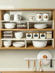 Expandable Kitchen Storage Rack, Tiered Dish Organizer, Countertop Cabinet Shelf, Tiered Rack, Spice Rack, Desktop Organizer, Shoe Rack, Multi-Purpose, Disposable Slouchy Cloth, Adjustable Closet Shelf Divider - Expandable Storage Rack, Suitable For Wardrobe, Bathroom, Kitchen - No Drilling Required, Easy Installation, With Adhesive Pads - Multi-Purpose Divider System, Kitchen Supplies, Kitchen Accessories, Kitchen Tools, Halloween, Christmas Gifts - Multicolor - View 4