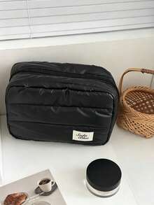 1pc/8pcs Quilted Fluffy Metallic Makeup Bag, Large Capacity Zipper Cosmetic Storage Bag With Label Decoration, Soft Portable Travel Toiletry Organizer, Fashionable Women's Makeup Bag, Suitable For Daily Life, Short Trips And Vacation - Multicolor - View 13