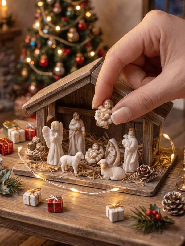 7/1 pieza Set de figuras coleccionables de la escena del nacimiento, que incluye figuras de la Sagrada Familia: Virgen María, José y un rebaño de ovejas – Hecho de PVC y resina duraderos, decoración navideña con temática religiosa, adecuado para decoración del hogar, religioso