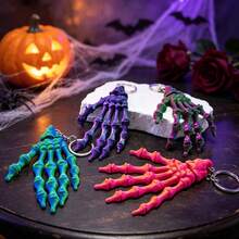 1pc 3D Printed Skeleton Hand Keychain, Movable Joint Design, Bag Charm, Halloween Pendant, Car Key Holder, Halloween Party Gift - Multicolor - View 1