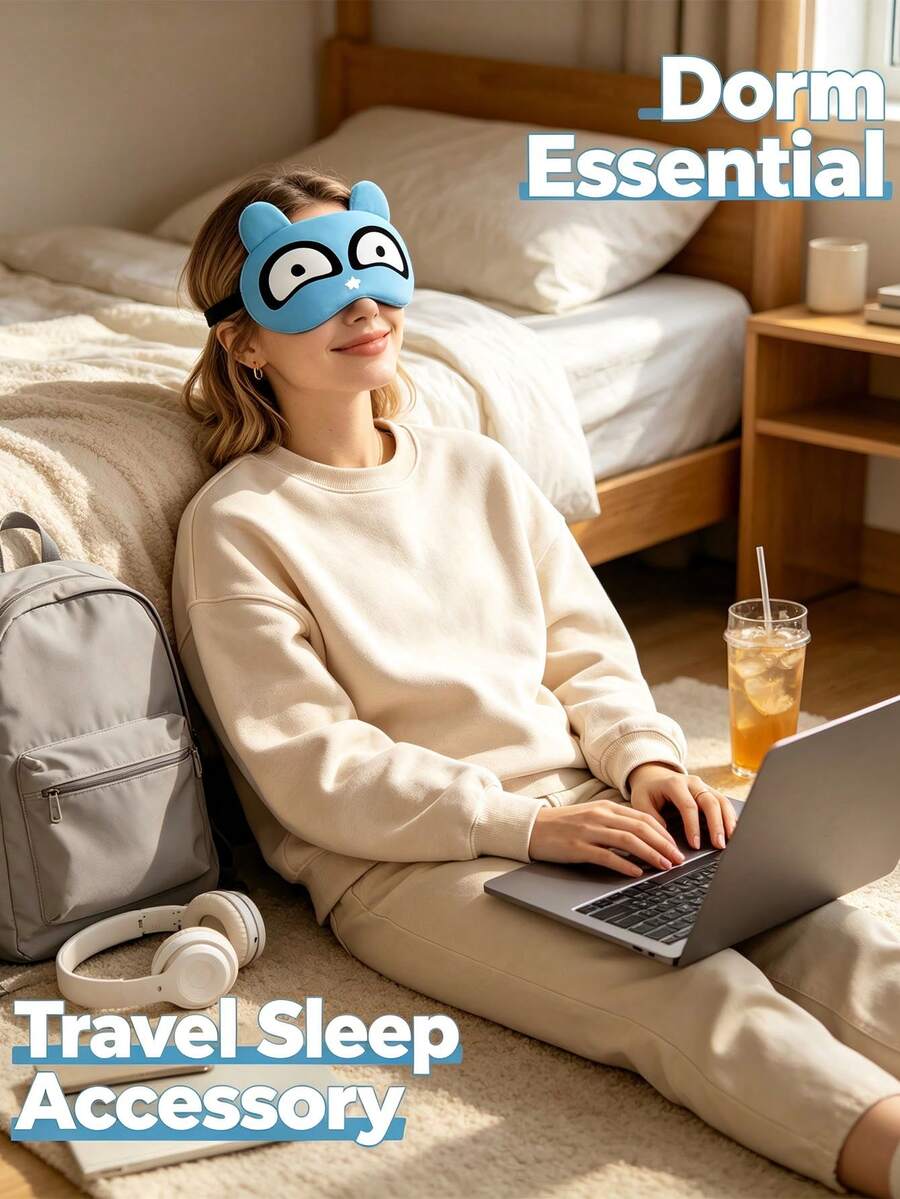 1PC Funny Blue Cartoon Monster Sleep Mask With Cute Character Design, Soft Comfortable Eye Cover For Sleeping, Travel, Nap And Gift - KB Style - View 1