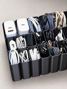 22/11-Slot USB-Kabel-Aufbewahrungsbox-Tablett, geeignet für elektronisches Zubehör, Kopfhörer, Festplatten und Datenkabel, multifunktionale Schreibtisch-Schublade Kabel-Organizer für Homeoffice - Verschiedenfarbig - Übersicht 3