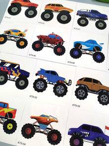 14 piezas Pegatinas de tatuaje temporal de coche de carreras de dibujos animados, resistentes al agua & de larga duración, para fiesta de vacaciones - Multicolor - Ver 7