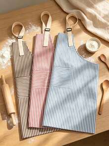 Custom Name Embroidered Striped Apron, Adjustable Halter Apron With Front Pockets, Personalized Text Kitchen Apron For Cooking Baking Housewarming Gift - Multicolor - View 4