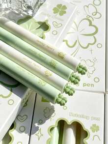 1/4pcs 3D Clover Butterfly Round Ballpoint Pens, Heart Star Rotating Twist Neutral Pens, Minimalist Morandi Color Rotating Ink Core, Smooth Black Ink, Student Study Gift Stationery Box, Office And School Supplies, Back To School Gift For Friends - Multicolor - View 3