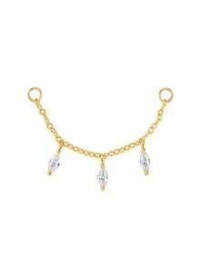 1pc 925 Sterling Silver Moss Agate Star-Shaped Marquise Opal Chain Earring, Suitable For Pierced Ear Cartilage Helix Conch, Agate Ear Clip Pendant Chain - Gold - View 17